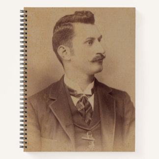 Victorian sepia curly mustache man notebook