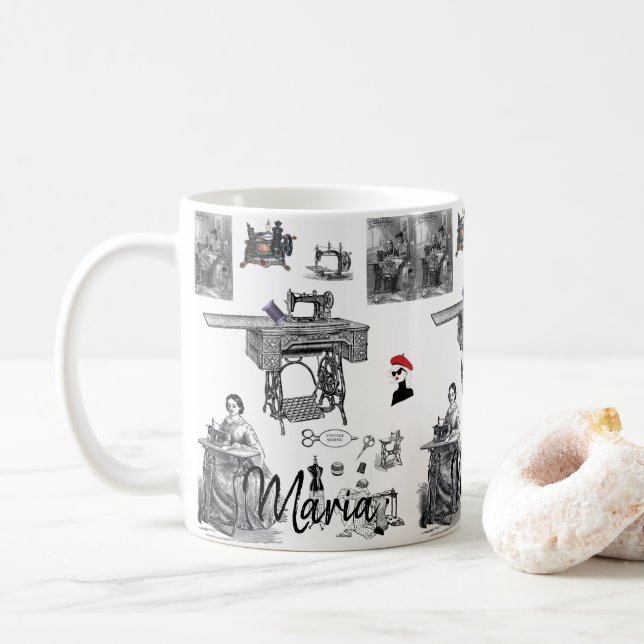 Victorian Sewing Machine Mug (With Donut)