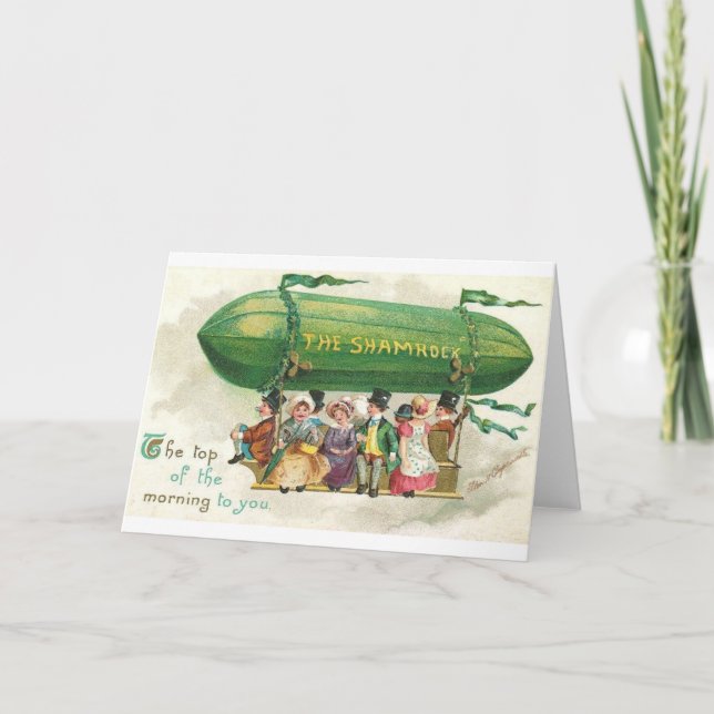 Victorian Shamrock Blimp St. Patrick's Day Card (Front)