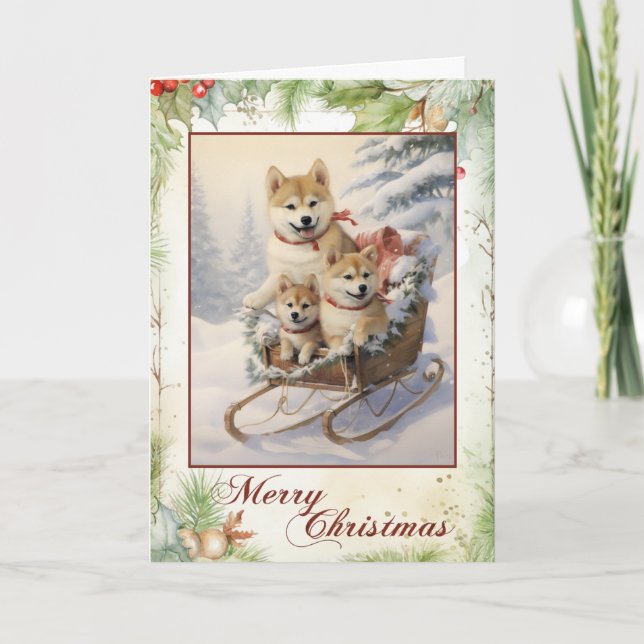Victorian Shiba Inu Puppy Christmas Holiday Card (Front)