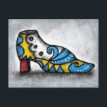 Victorian Shoe Postcard<br><div class="desc">Victorian Shoe features a fanciful and colorful vintage shoe. In primary colors of red,  yellow and blue with white dots for trim and a grey background.</div>