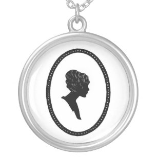 Victorian Silhouette Cameo Sterling Silver Necklac Plated Necklace
