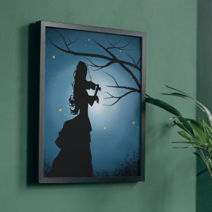 Victorian Silhouette Fireflies & Moonlit Scene Photo Print