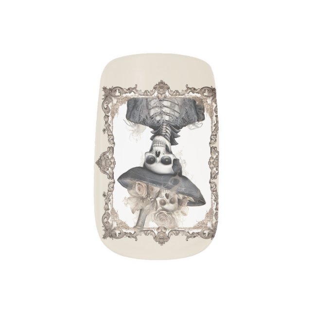 "Victorian Skeleton Lady" for long nails Minx Nail Art (Left Thumb)