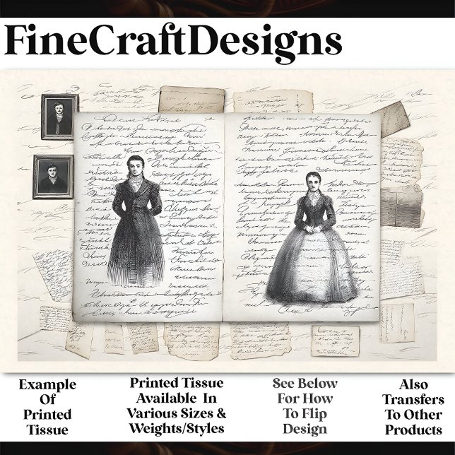 Victorian Sketches Script Collage AF3 Decoupage Tissue Paper (Creator Uploaded)