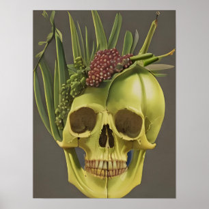 Victorian Skull, Aloe, and Grapes Poster
