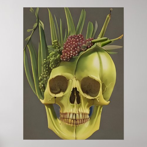 Victorian Skull Aloe and Grapes Poster