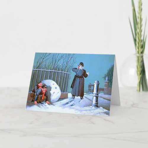 Victorian Snowball Kids Christmas Card