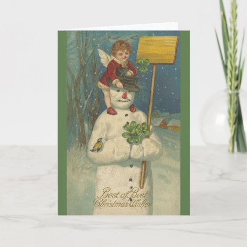 Victorian Snowman and Angel Christmas Card
