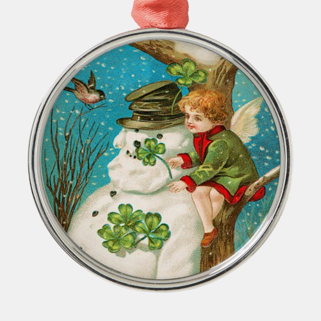 Victorian Snowman and Clover Christmas Ornament (Front)