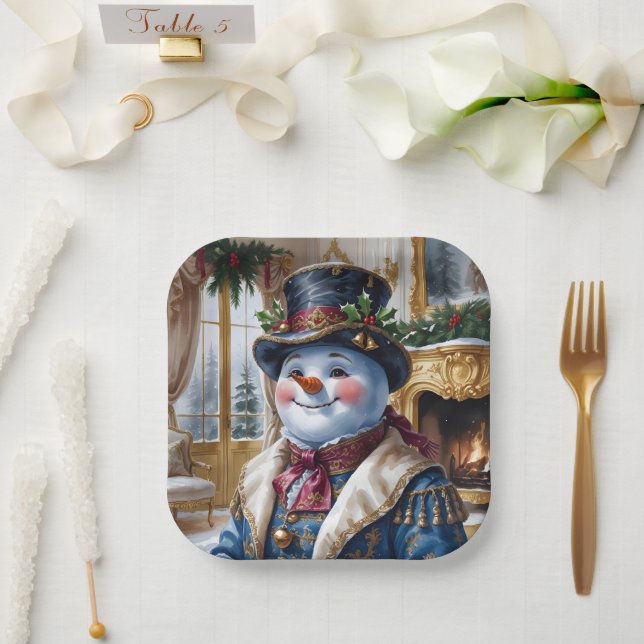 Victorian Snowman Christmas Design Paper Plates (Wedding)