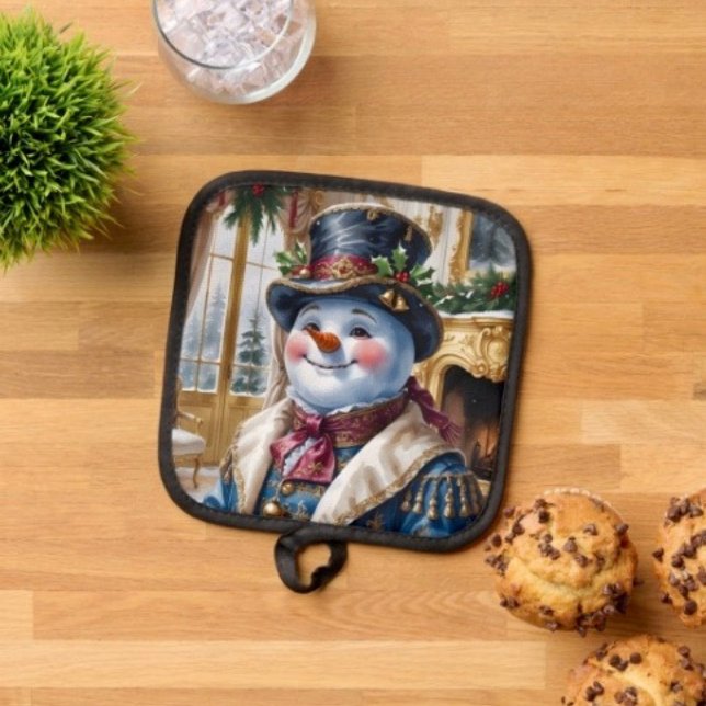 Victorian Snowman Christmas Design Pot Holder (Pot Holder Full rubber protection cover no slip silicon hanging loop. )