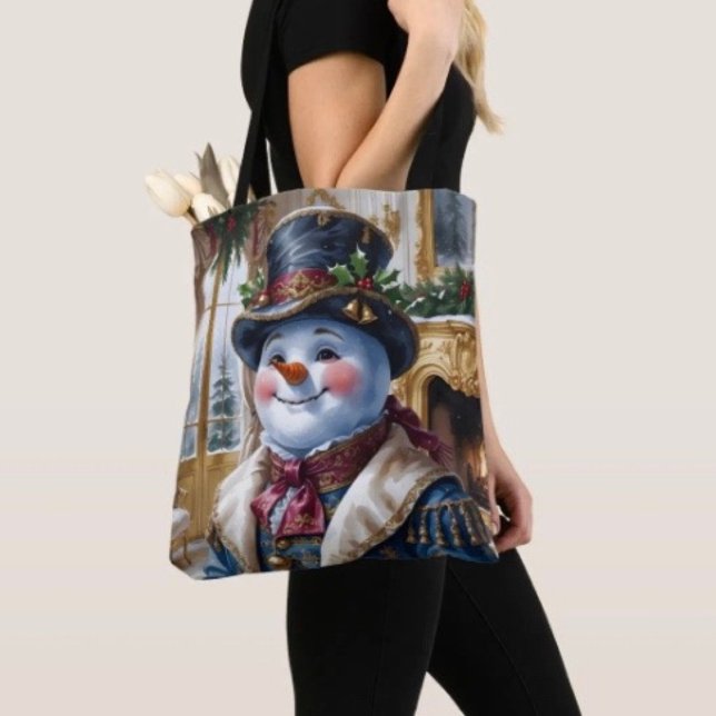 Victorian Snowman Christmas Design Tote Bag (Tote Bag — 100% polyester, black laminated lining 100% cotton web hand. Made in the USA.
)
