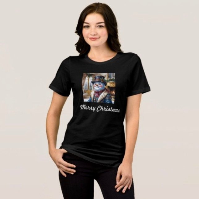 Victorian Snowman Christmas Design Tri-Blend Shirt (Comfy tri-blend women’s tee feminine fit, scoop neck, short sleeves, relaxed fit.  
)