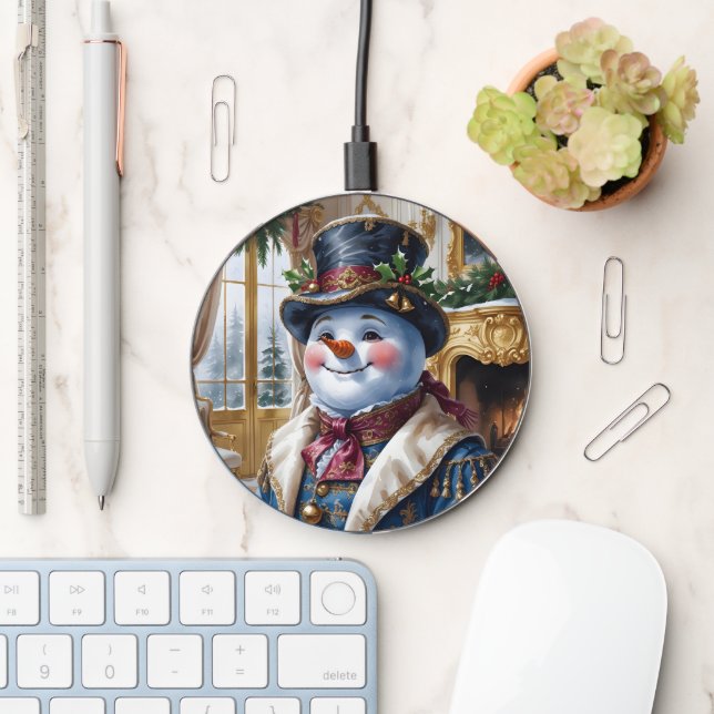 Victorian Snowman Christmas Design Wireless Charger (Desk)