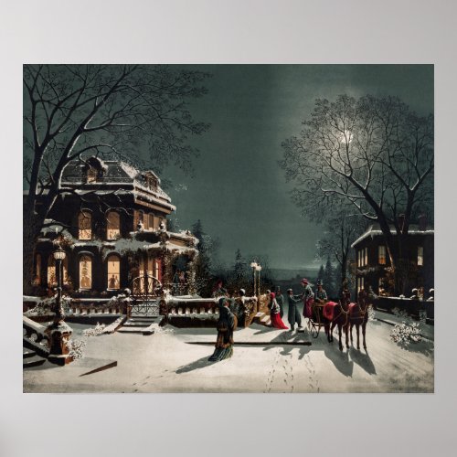 Victorian Snowy Christmas Scene Poster
