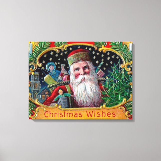 Victorian St. Nick with Gold Stars and Toys Canvas Print (Front)