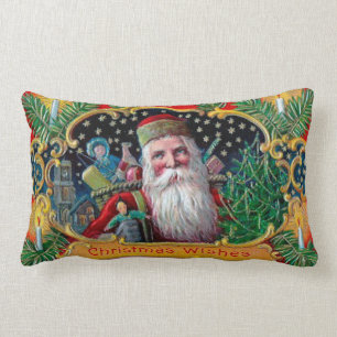 Victorian St. Nick with Gold Stars and Toys Lumbar Pillow