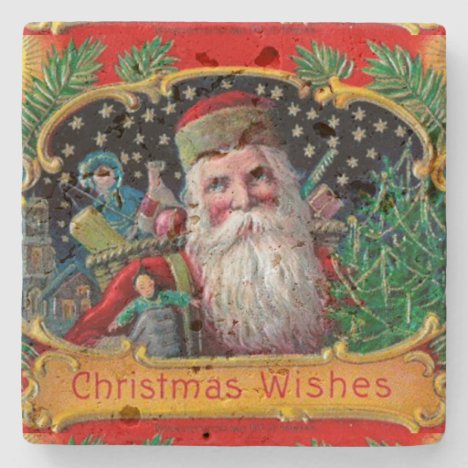 Victorian St. Nick with Gold Stars and Toys Stone Coaster