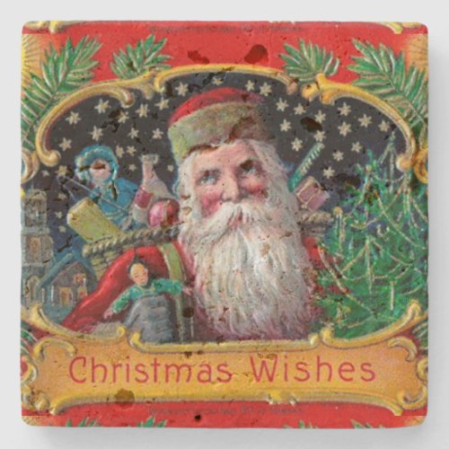 Victorian St Nick with Gold Stars and Toys Stone Coaster