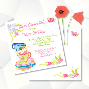 Victorian Stacked Tea Cups Bridal Shower Tea Party Invitation