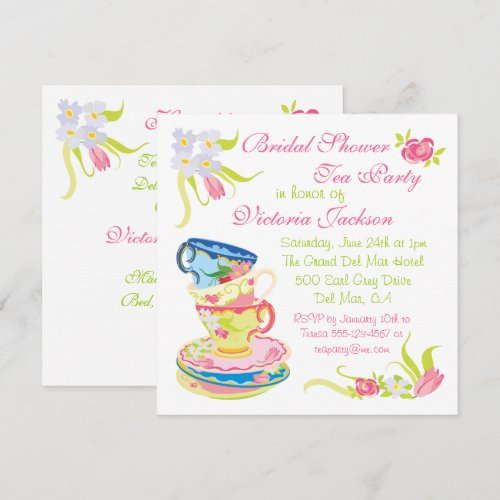 Victorian Stacked Tea Cups Tea Party Bridal Shower Custom Invite