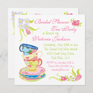 Victorian Stacked Tea Cups Tea Party Bridal Shower Invitation
