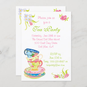 Victorian Stacked Tea Cups Tea Party Invitation