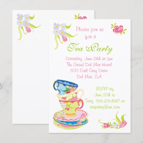 Victorian Stacked Tea Cups Tea Party Invitation