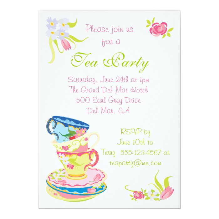 Victorian Stacked Tea Cups Tea Party Invitation | Zazzle
