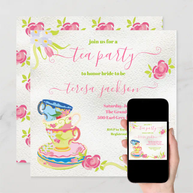 Victorian Stacked Tea Cups Tea Party Invitation 