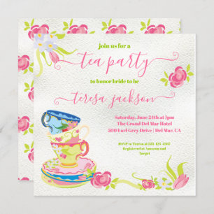 Victorian Stacked Tea Cups Tea Party Invitation