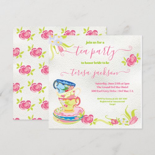 Victorian Stacked Tea Cups Tea Party Invitation