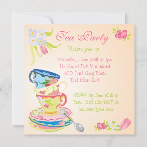Victorian Stacked Tea Cups Tea Party Invitation