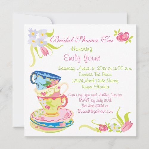 Victorian Stacked Tea Cups Tea Party Invitation