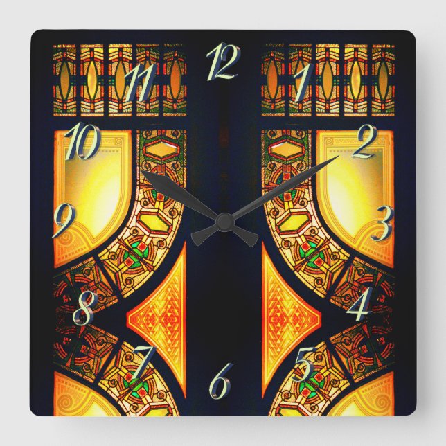 Victorian stained glass door elegant square wall clock (Front)