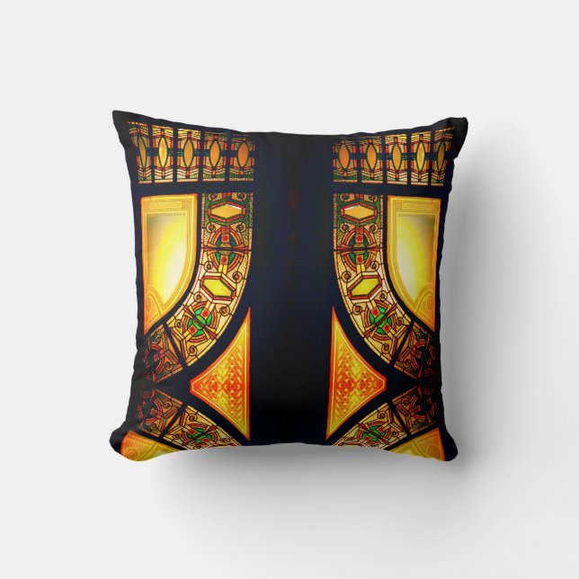 Victorian stained glass elegant black yellow throw pillow (Front)