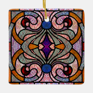 Victorian Stained Glass in Shards of Color Ceramic Ornament