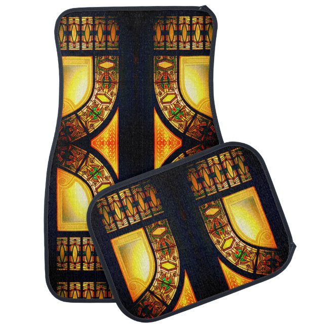 Victorian stained glass look elegant gold black car floor mat (Set)