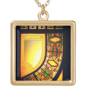 Victorian stained glass look elegant gold black plated necklace