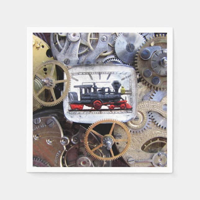 Victorian Steam Train Steampunk party dining Paper Napkins (Front)