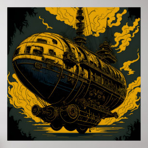 Victorian Steampunk Airship Retro Future Poster