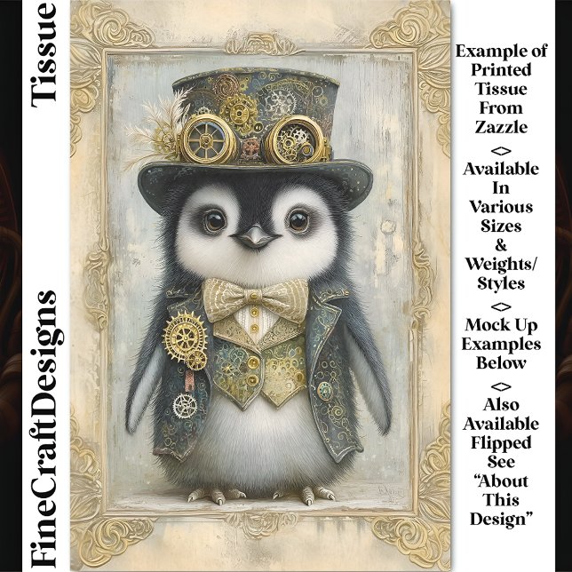  Victorian Steampunk Baby Penguin DL3L Decoupage Tissue Paper (Creator Uploaded)