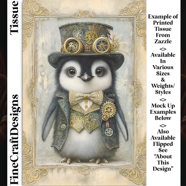 Victorian Steampunk Baby Penguin DL3R Decoupage Tissue Paper (Creator Uploaded)