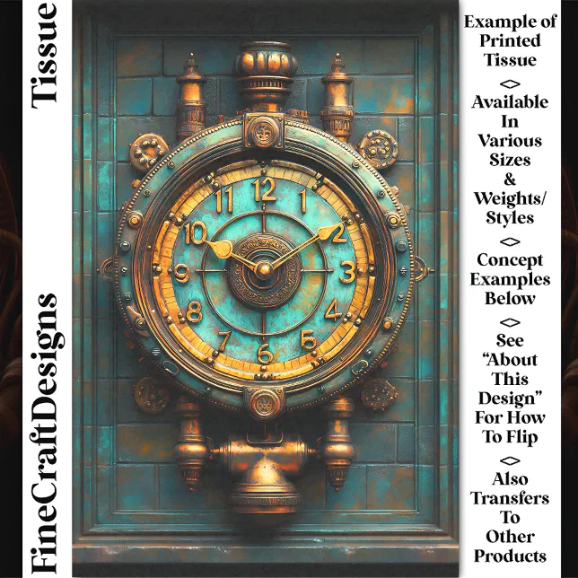 Victorian Steampunk Brass Clock CZ2 Decoupage Tissue Paper | Zazzle