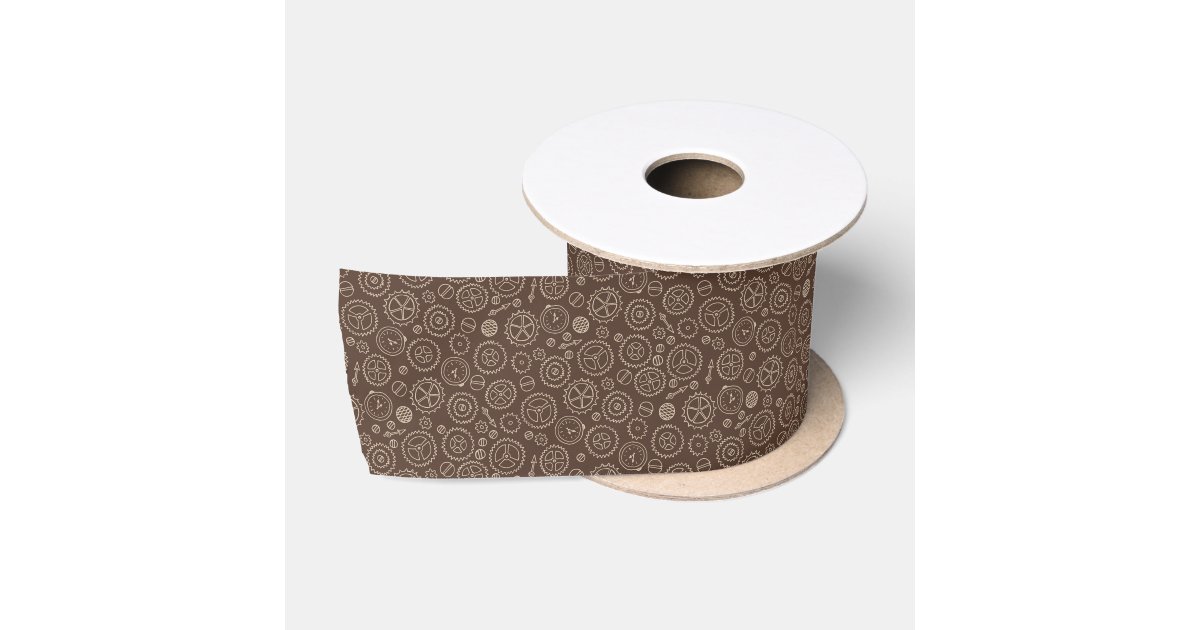 Steampunk Ribbon Victorian Steampunk Brown & White Gears Drawing Satin Ribbon | Zazzle