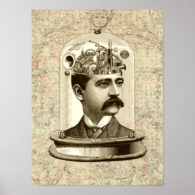 Victorian steampunk clockwork brain mechanical poster (Front)