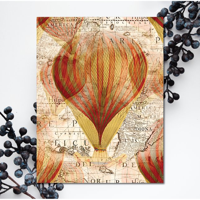 Victorian Steampunk Collage of Hot Air Balloons Invitation Postcard (This hot air balloon postcard is an invitation for you to personalize.)