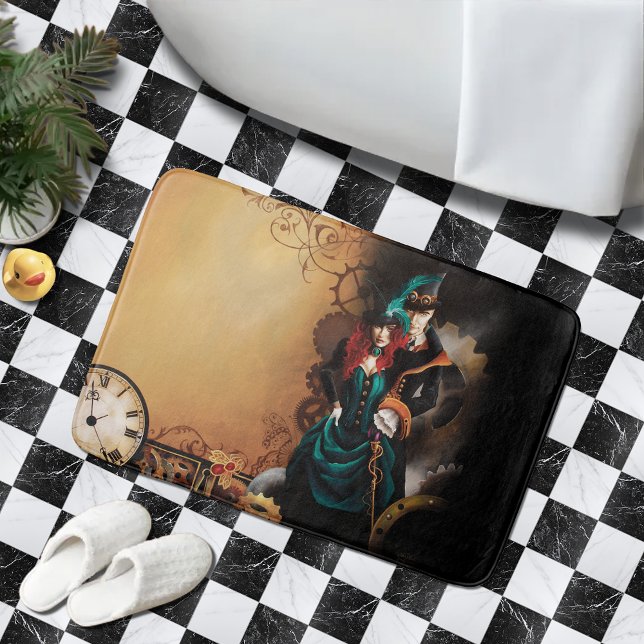 Victorian Steampunk Couple Elegance Romance  Bathroom Mat (Creator Uploaded)