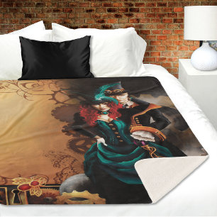 Victorian Steampunk Couple Elegance Romance Sherpa Blanket